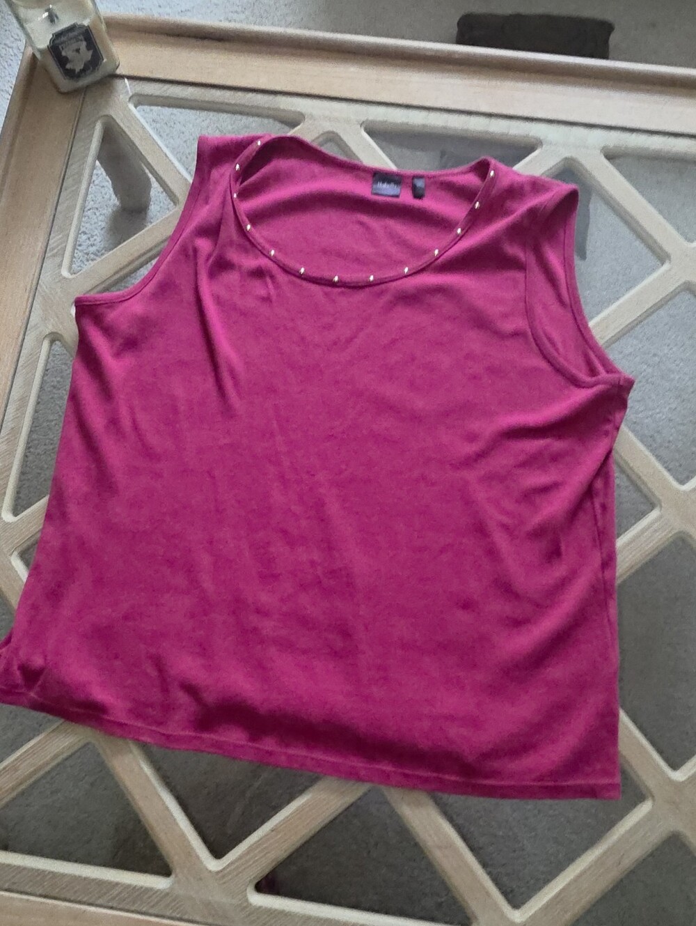 Rafaella Stud-Trim Sleeveless Tank in Berry